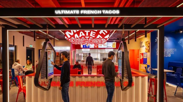 Concept store UFT : les bornes de commande suspendues devant le comptoir
