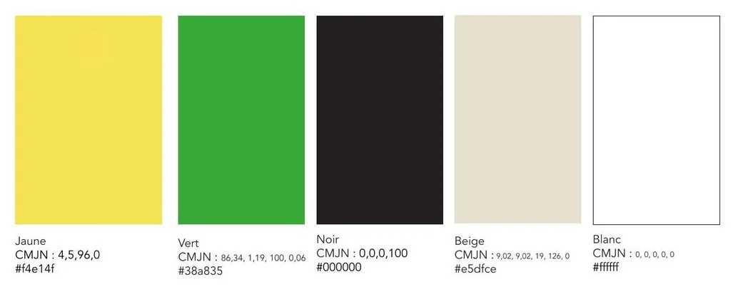 Palette de couleurs Original Grill Poulet : jaune, vert, noir, beige, blanc